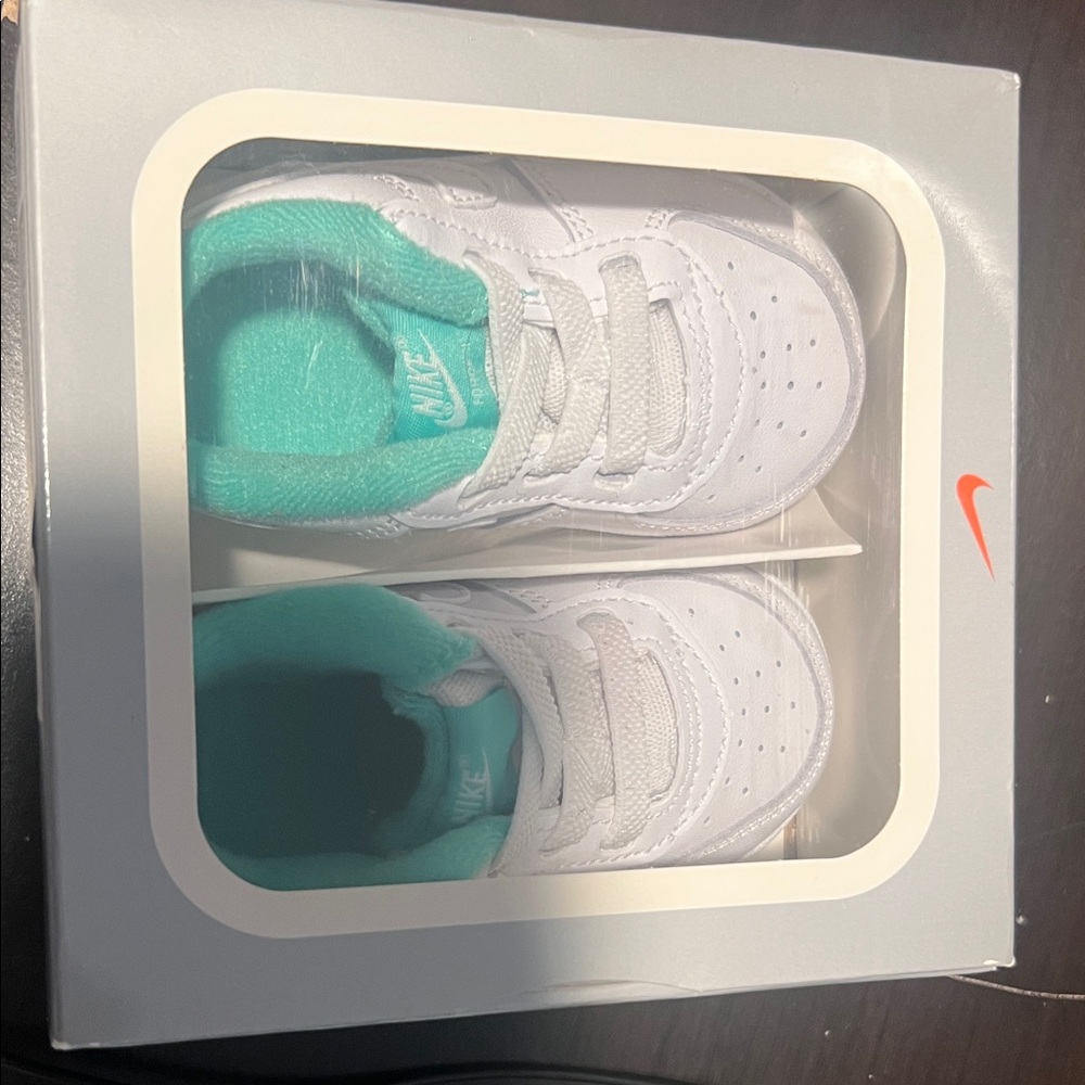 Nike Kids White and Aqua Sneakers
